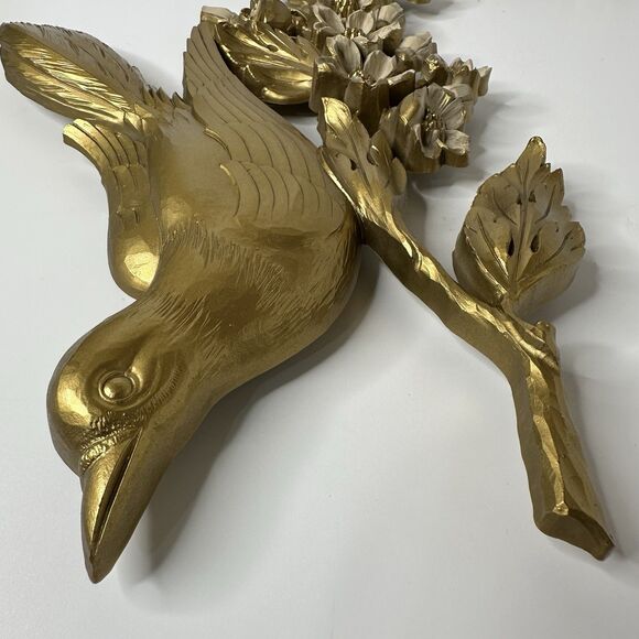Vintage Dart Ind Gold Bird & Flowers Hanging Wall Plaques Plastic Set 60s Decor - Picture 12 of 16